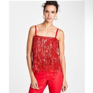 INC Womens Sequined Tiered Lined‎ Spaghetti
Strap Square Neck Party Cami Top